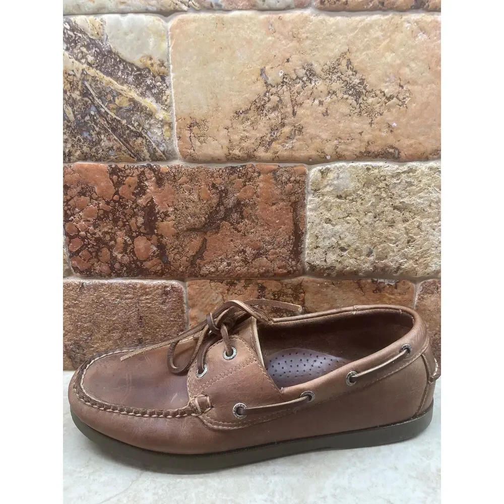 L.L.Bean Men’s 9.5 Brown Leather Boat Shoes Moc Toe Lace Up Deck Shoes